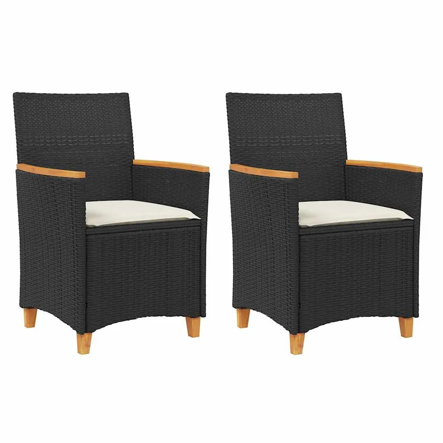 Chaises de jardin coussins lot de 2 noir résine tressée et bois - 2