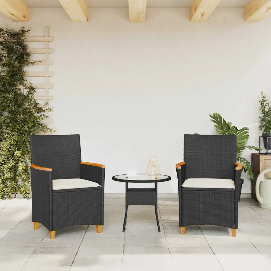 Chaises de jardin coussins lot de 2 noir résine tressée et bois - 3
