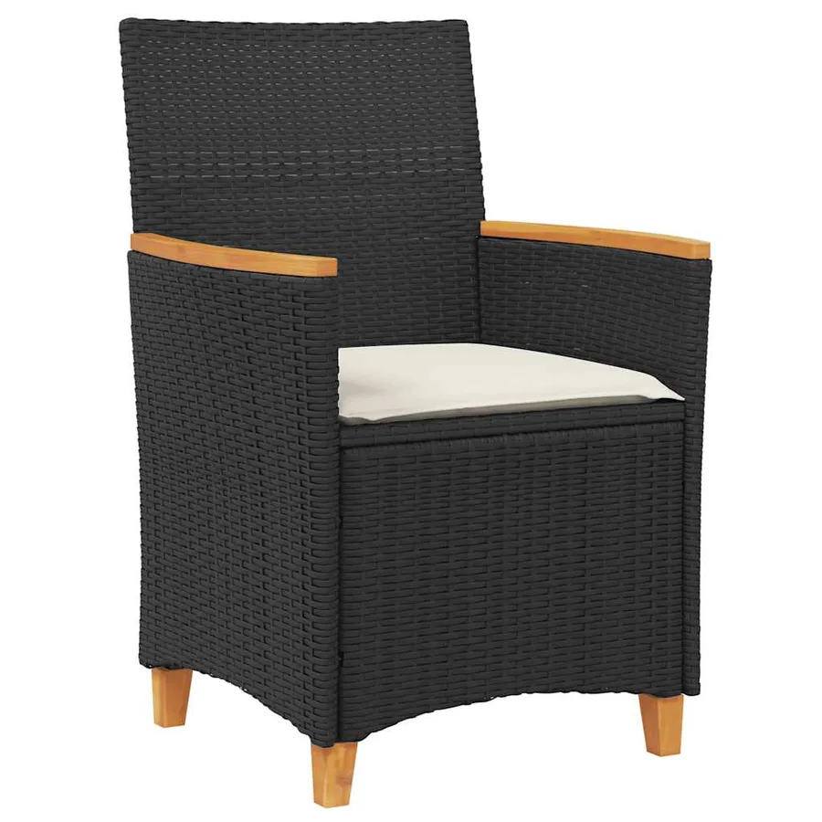 Chaises de jardin coussins lot de 2 noir résine tressée et bois - 4