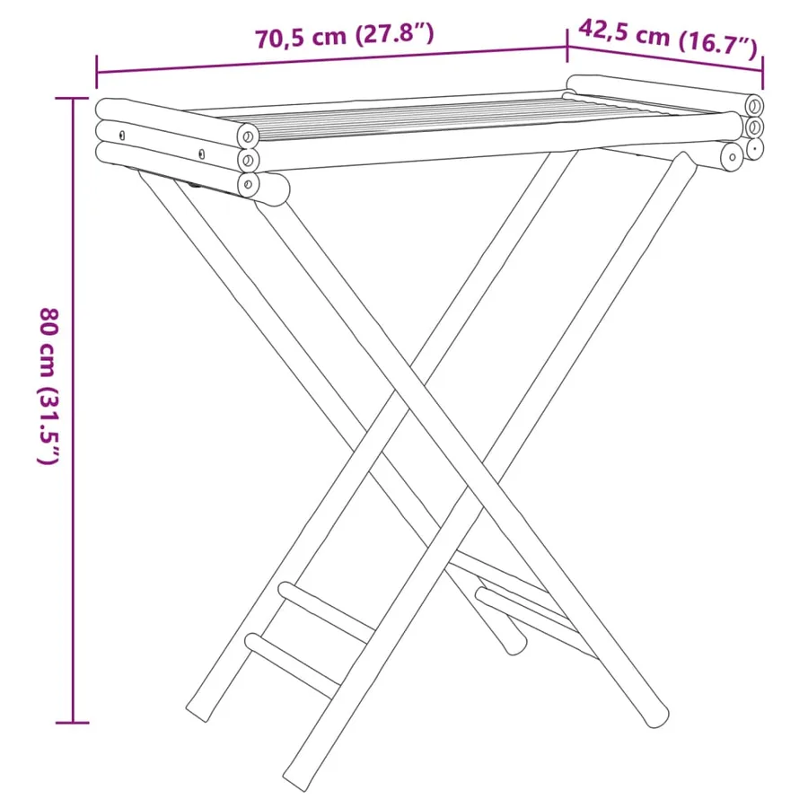Table à plateau pliante 70,5x42,5x80 cm bambou - 10