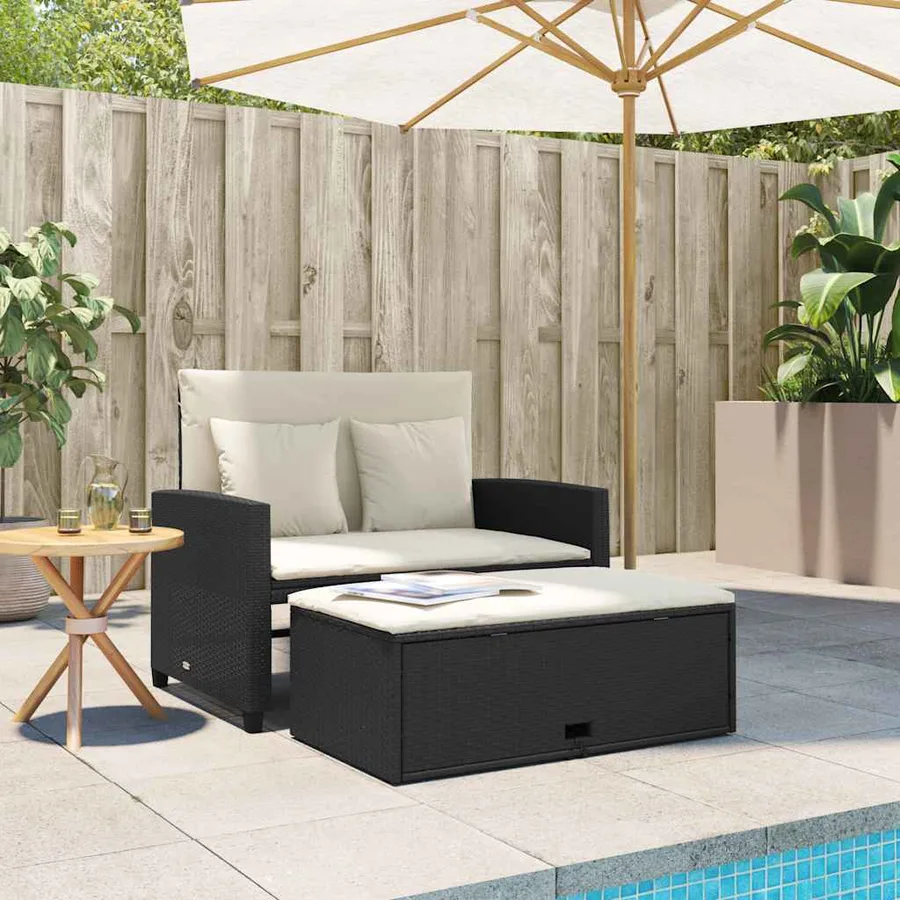 Canapé de jardin avec coussins 2 places noir résine tressée - 3