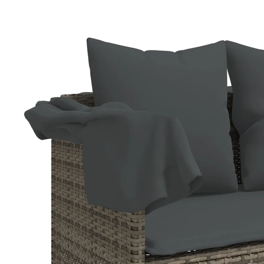 Chaise longue avec auvent et coussins gris résine tressée - 10