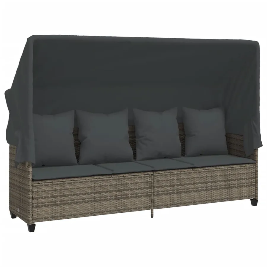 Chaise longue avec auvent et coussins gris résine tressée - 2
