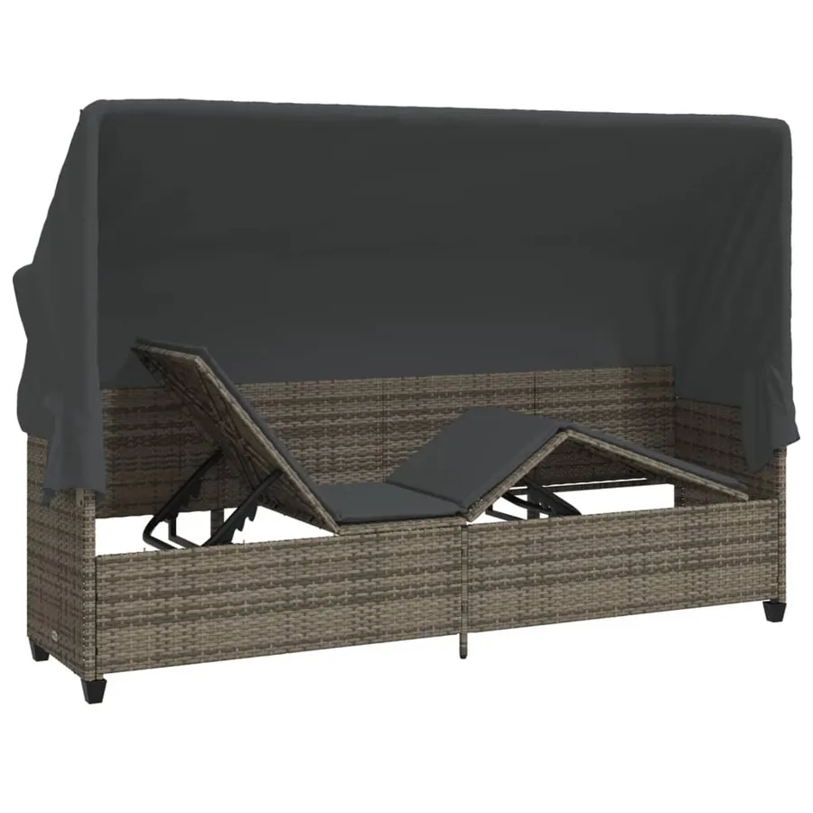 Chaise longue avec auvent et coussins gris résine tressée - 5