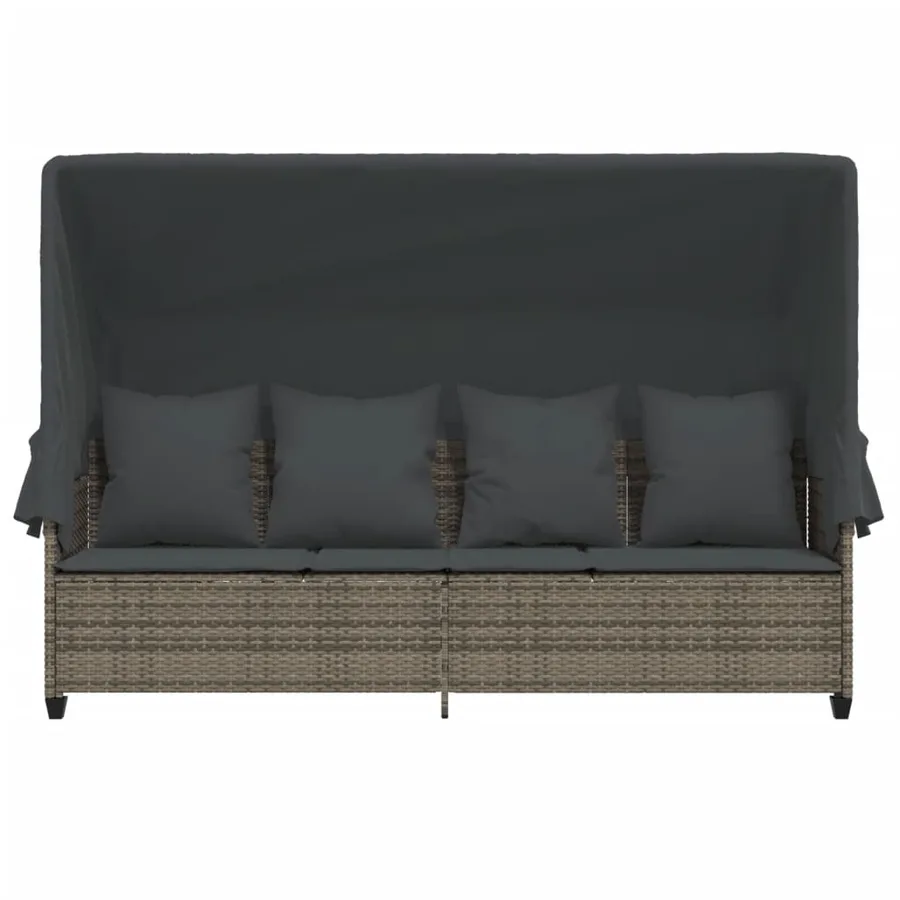 Chaise longue avec auvent et coussins gris résine tressée - 6