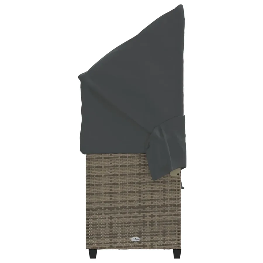 Chaise longue avec auvent et coussins gris résine tressée - 7