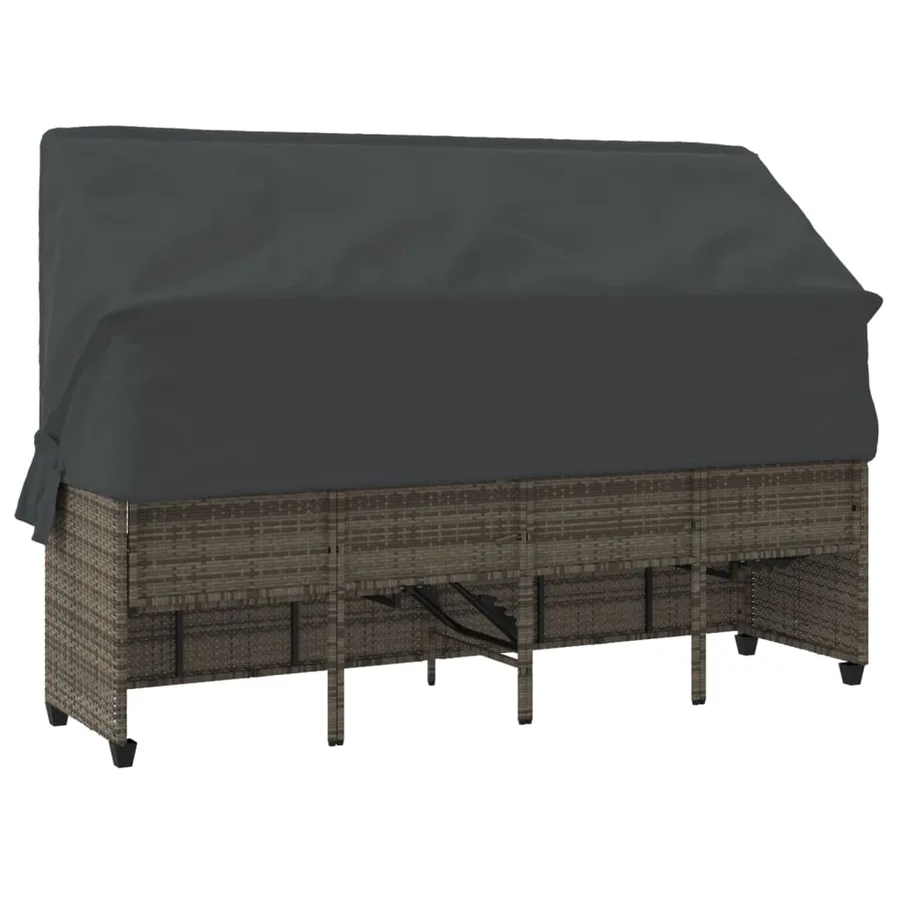 Chaise longue avec auvent et coussins gris résine tressée - 8