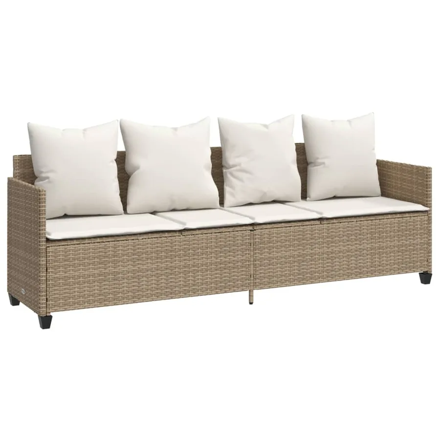 Chaise longue avec coussins beige résine tressée - 2