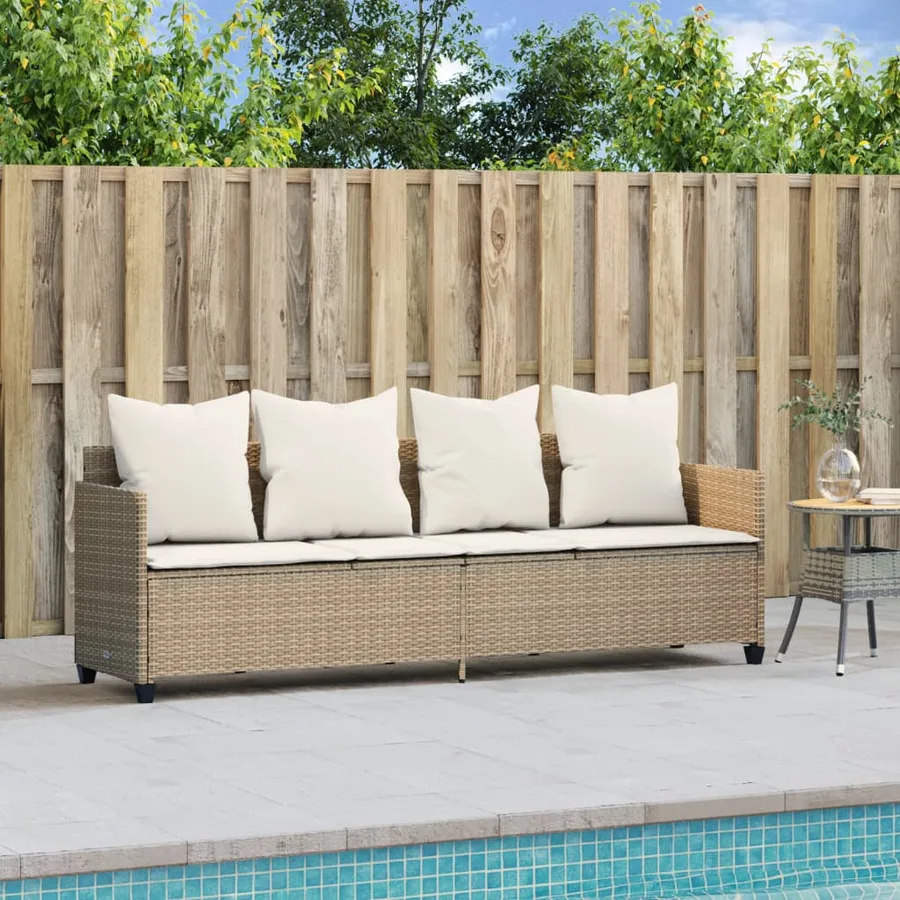 Chaise longue avec coussins beige résine tressée - 3
