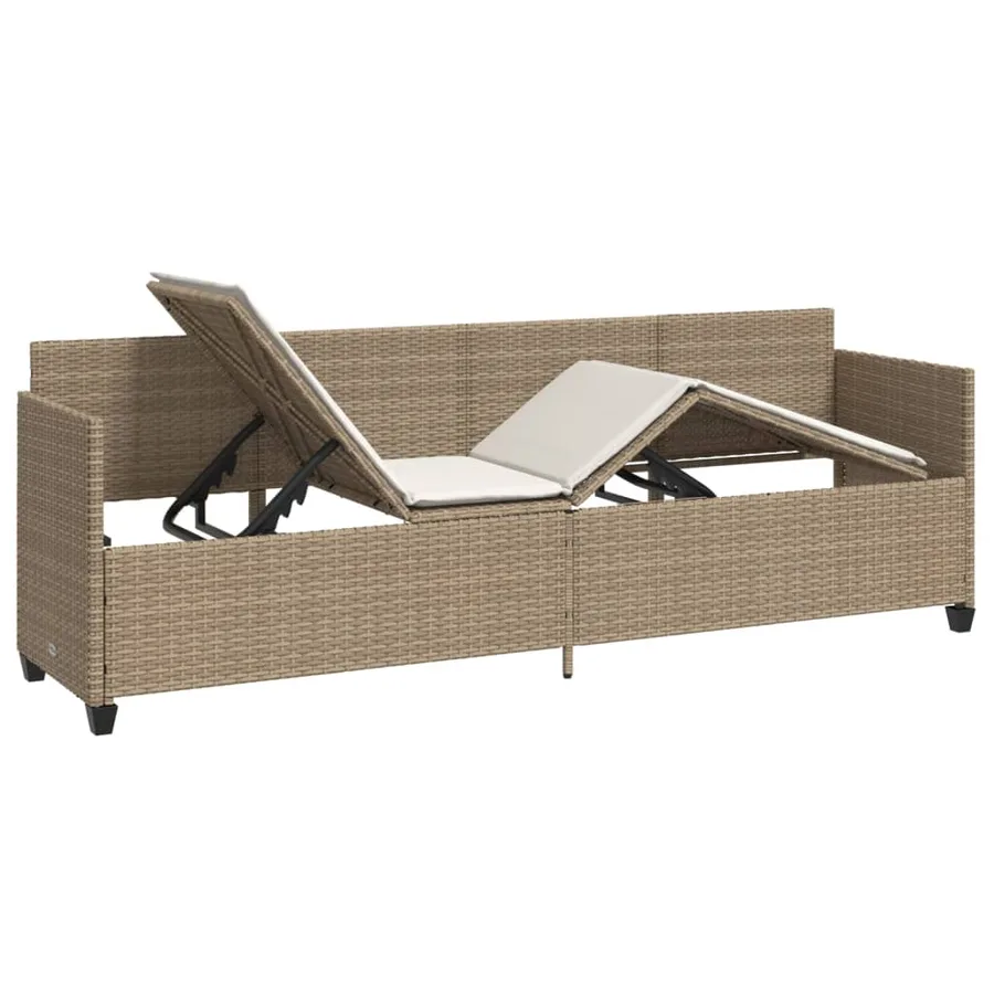 Chaise longue avec coussins beige résine tressée - 4