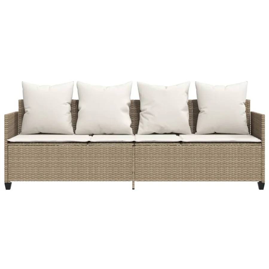 Chaise longue avec coussins beige résine tressée - 5