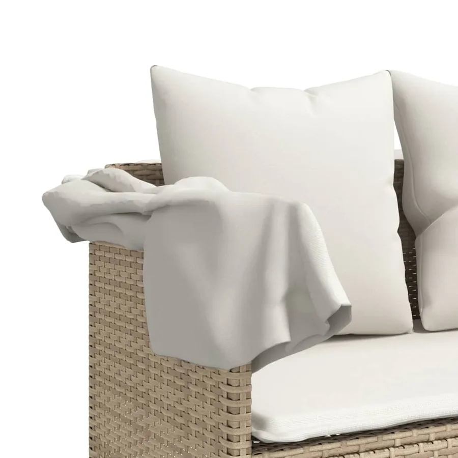 Chaise longue avec coussins beige résine tressée - 8