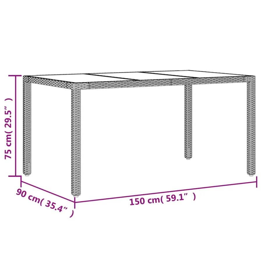 Table de jardin dessus en verre Noir 150x90x75cm Résine tressée - 11