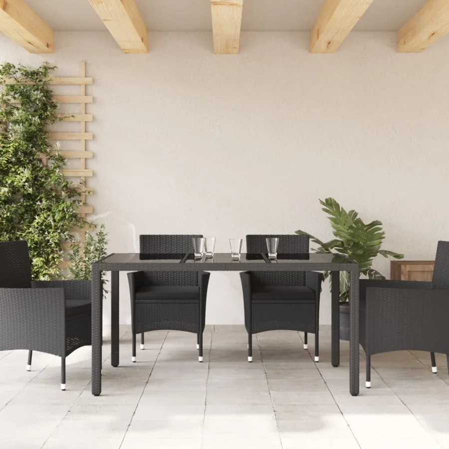 Table de jardin dessus en verre Noir 150x90x75cm Résine tressée - 3