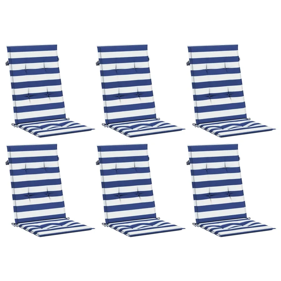 Coussins de chaise à dossier haut lot de 6 rayures bleu/blanc - 3