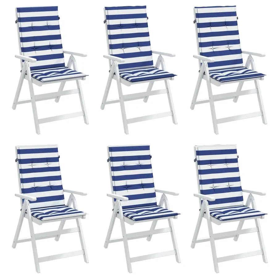 Coussins de chaise à dossier haut lot de 6 rayures bleu/blanc - 4