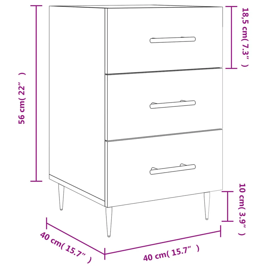 Table de chevet blanc 40x40x66 cm bois d'ingénierie - 12