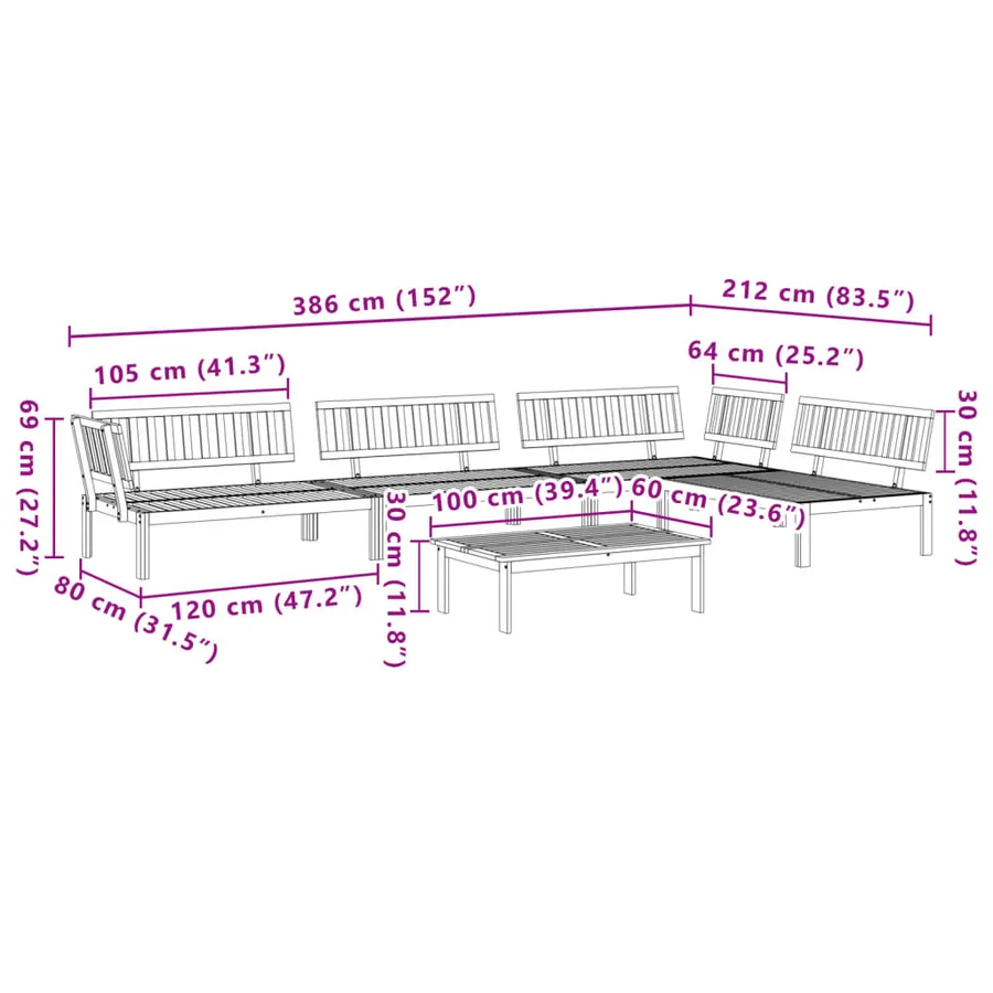 Salon palette de jardin 5 pcs bois d'acacia massif - 8