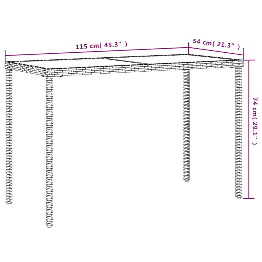 Table de jardin dessus en verre marron 115x54x74 cm poly rotin - 10
