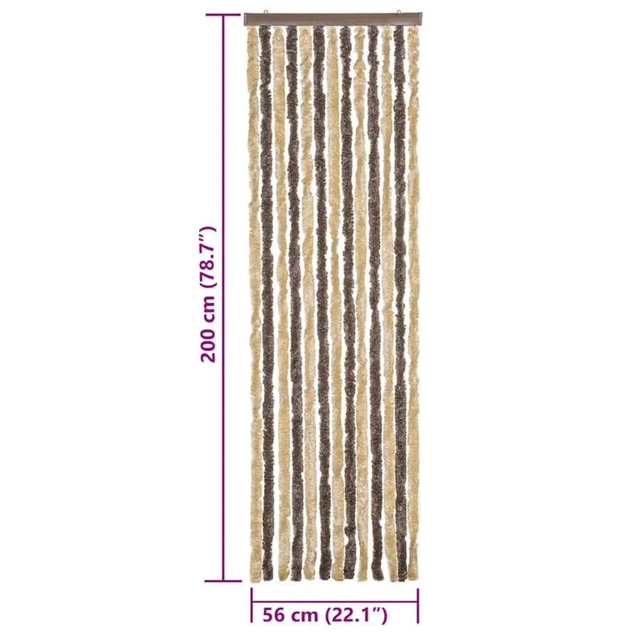 Rideau anti-mouches marron foncé et beige 56x200 cm chenille - 7