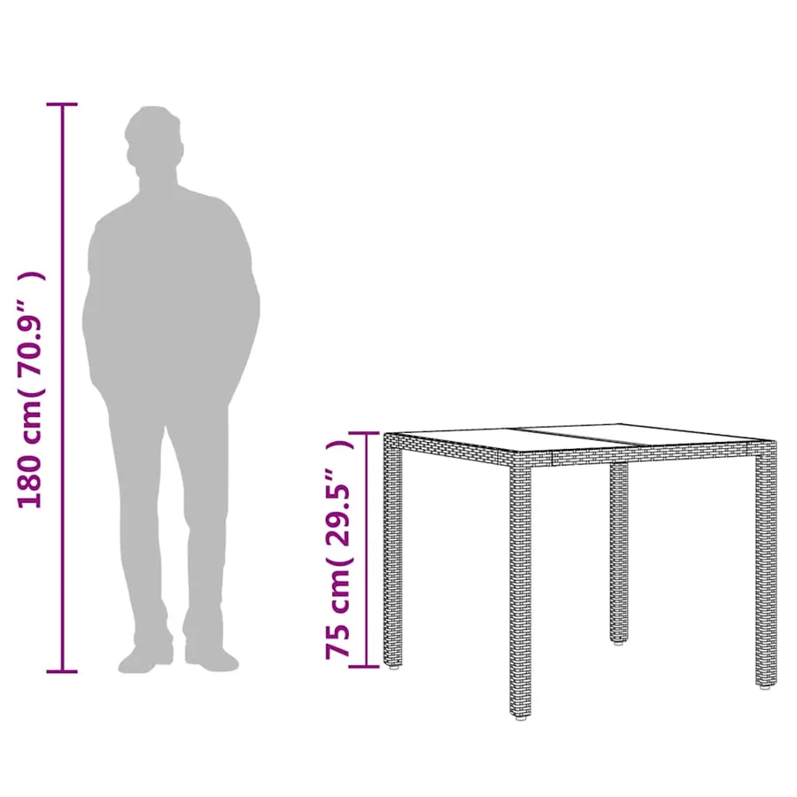 Table de jardin dessus en verre beige 90x90x75cm résine tressée - 10