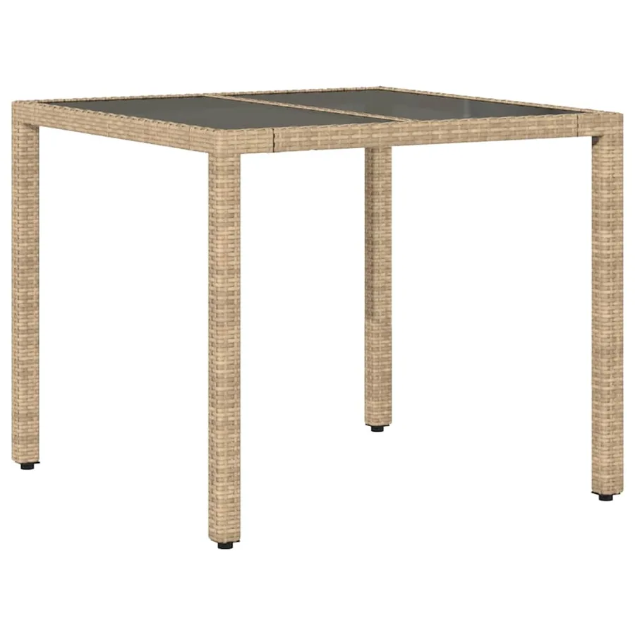 Table de jardin dessus en verre beige 90x90x75cm résine tressée - 2
