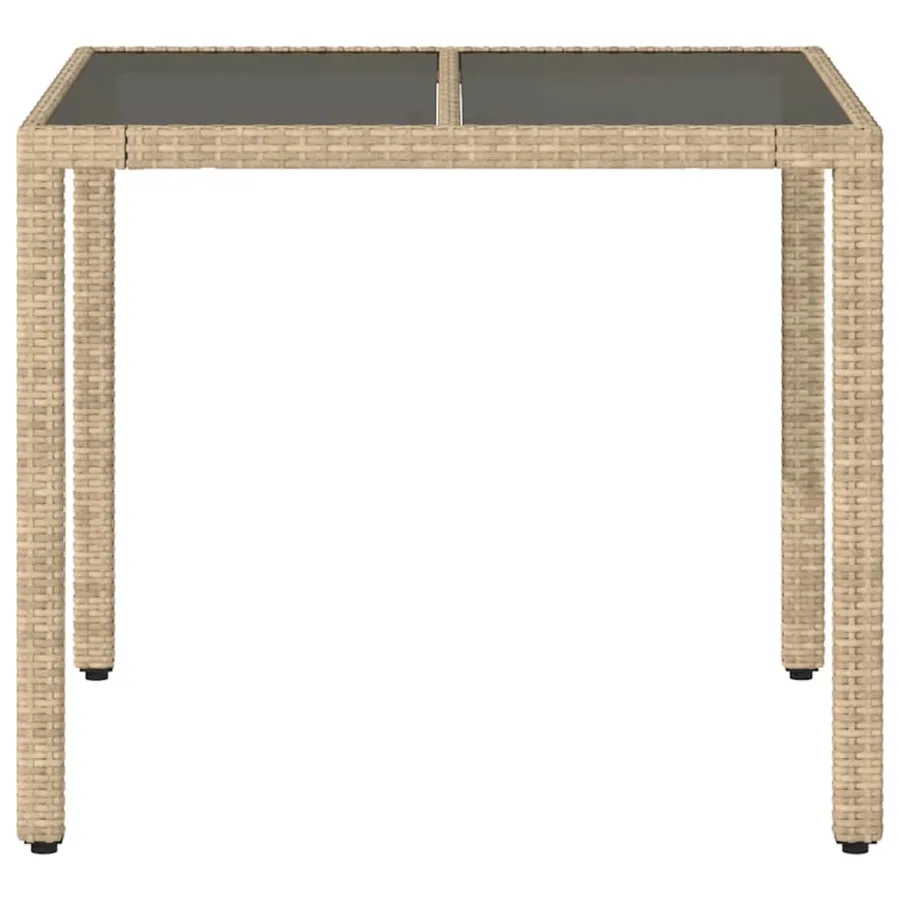 Table de jardin dessus en verre beige 90x90x75cm résine tressée - 4