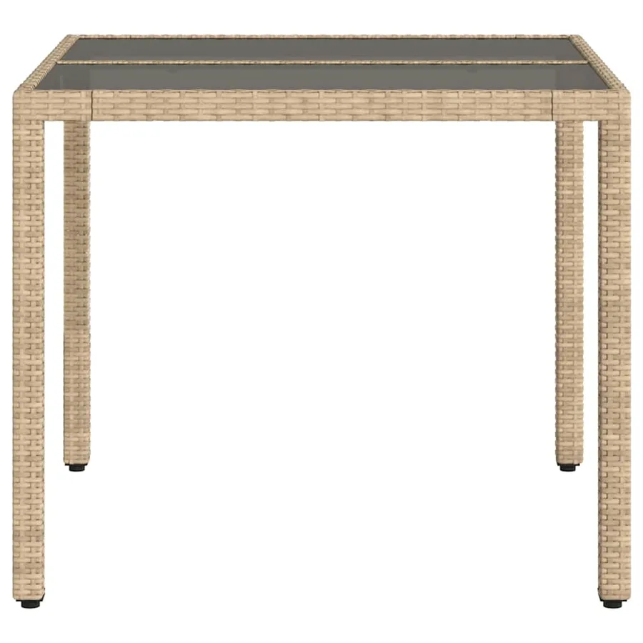 Table de jardin dessus en verre beige 90x90x75cm résine tressée - 5