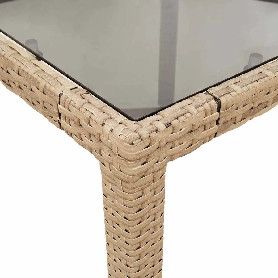Table de jardin dessus en verre beige 90x90x75cm résine tressée - 8