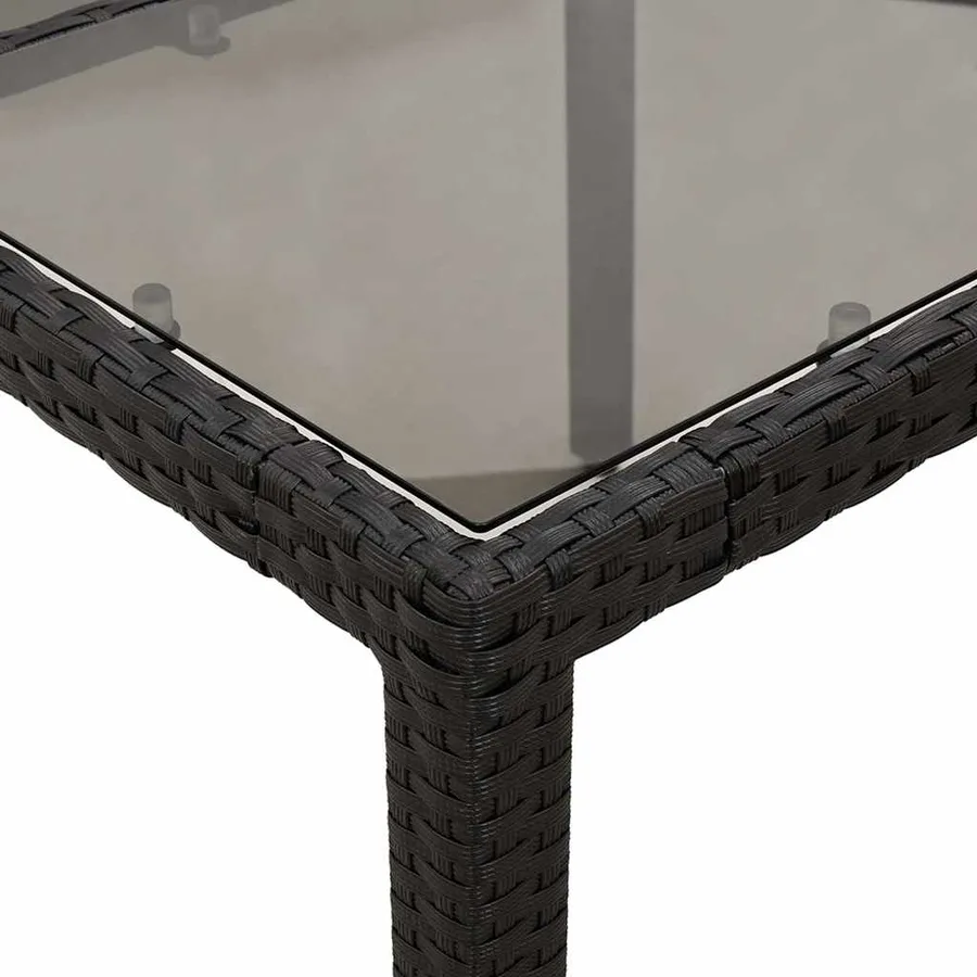 Table de jardin dessus en verre Noir 90x90x75 cm Résine tressée - 8