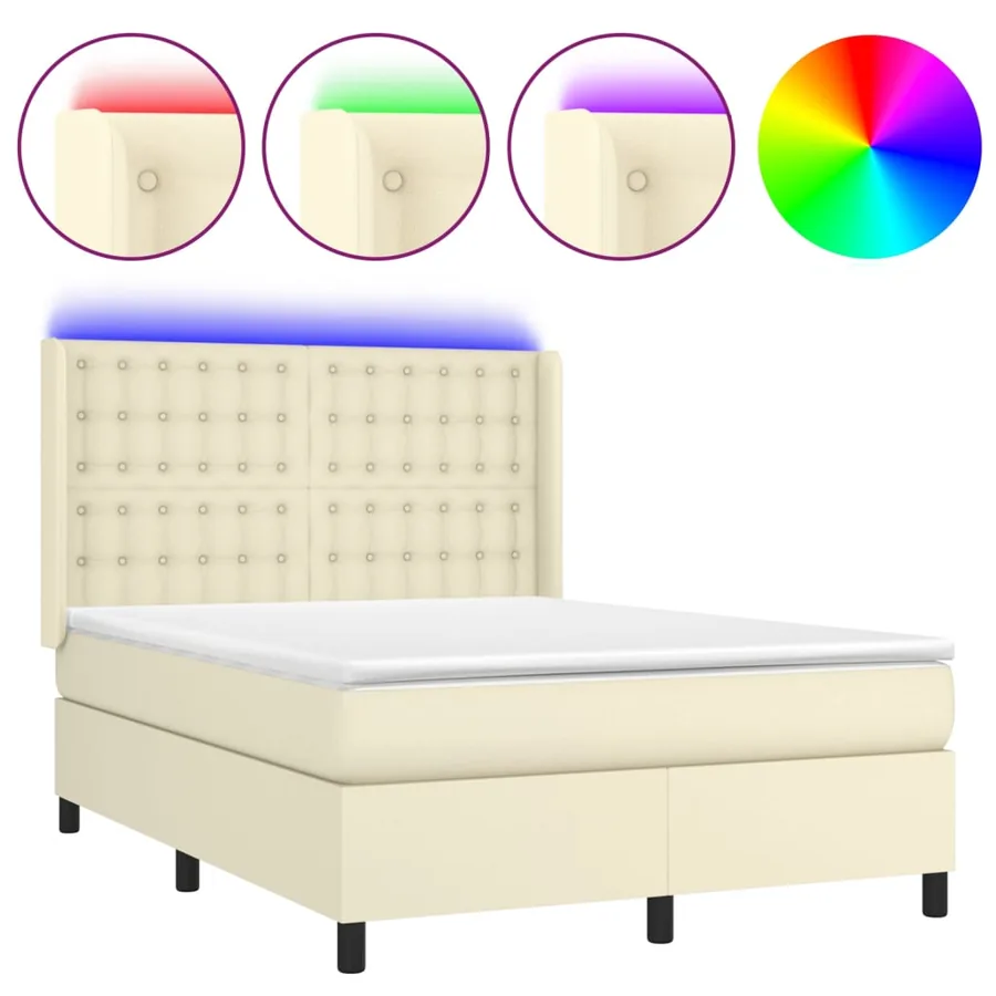 Sommier à lattes de lit matelas LED Crème 140x200 cm Similicuir - 2