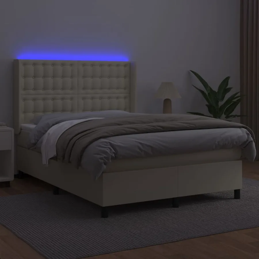 Sommier à lattes de lit matelas LED Crème 140x200 cm Similicuir - 3