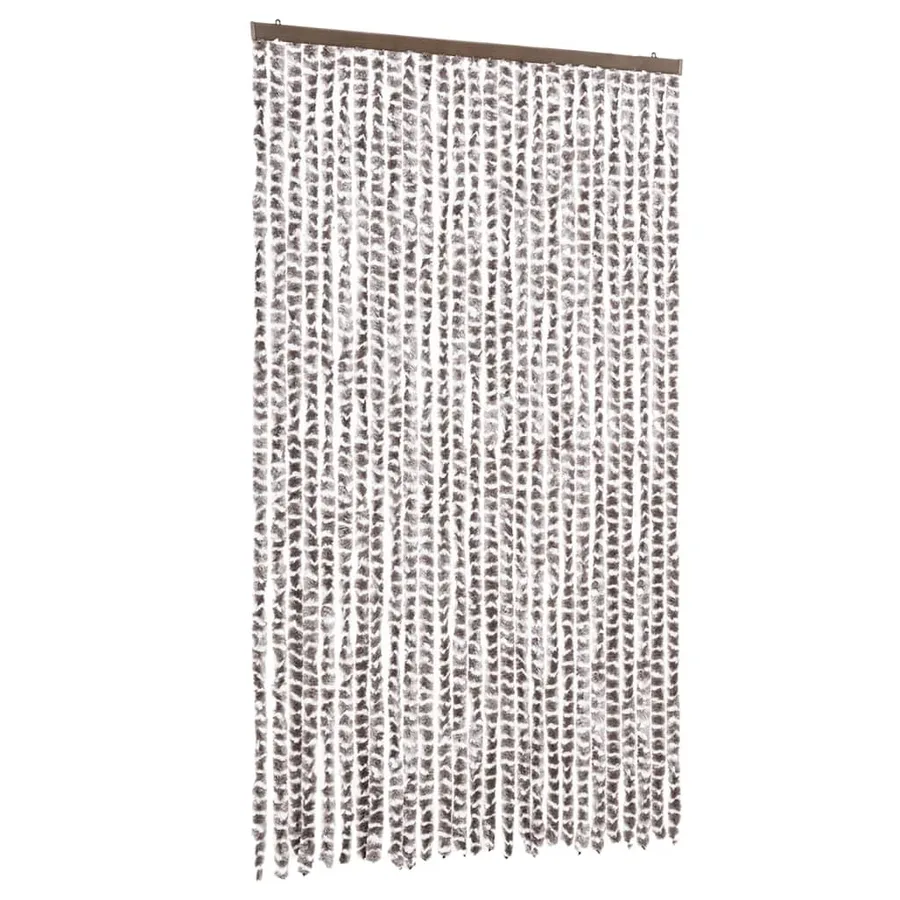 Rideau anti-mouches taupe et blanc 118x220 cm chenille - 2
