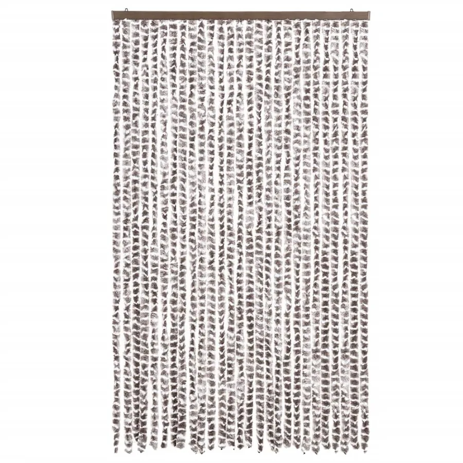 Rideau anti-mouches taupe et blanc 118x220 cm chenille - 3