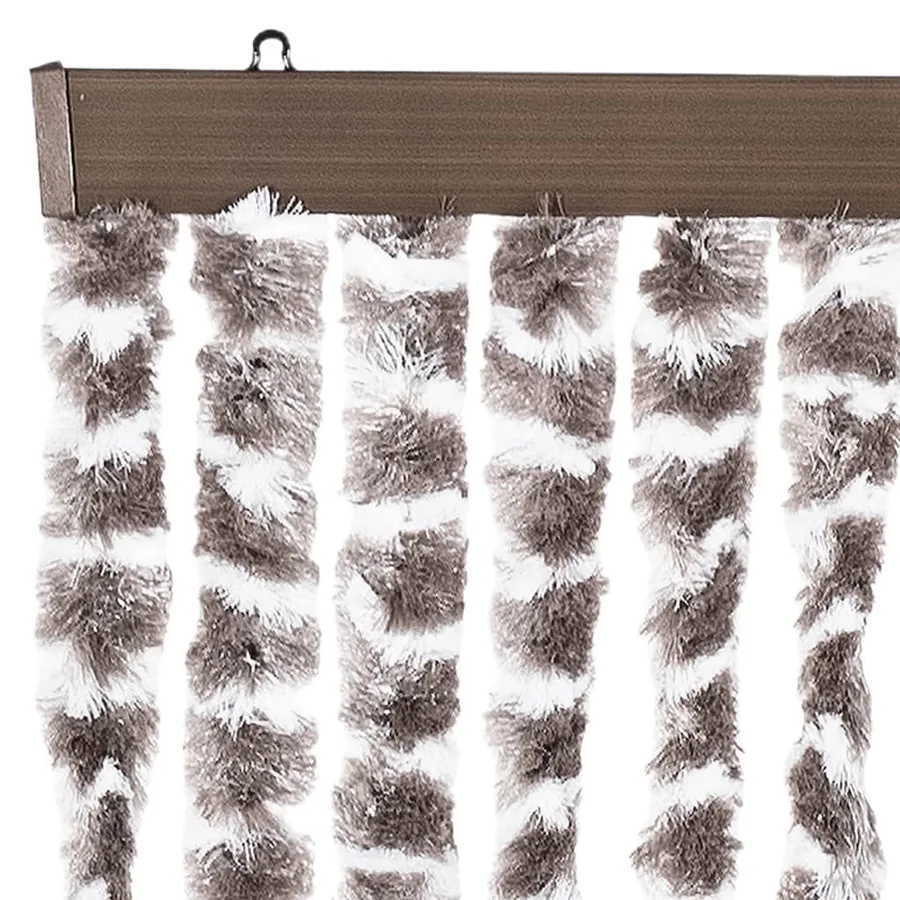 Rideau anti-mouches taupe et blanc 118x220 cm chenille - 4