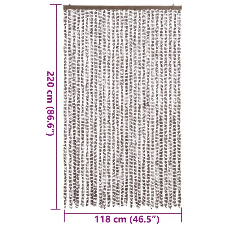 Rideau anti-mouches taupe et blanc 118x220 cm chenille - 7
