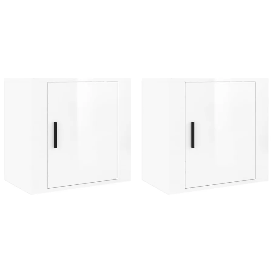 Tables de chevet murales 2 pcs Blanc brillant 50x30x47 cm - 2