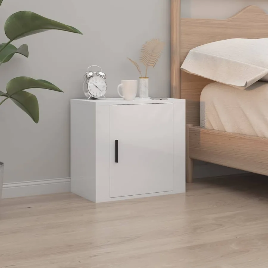 Tables de chevet murales 2 pcs Blanc brillant 50x30x47 cm - 3