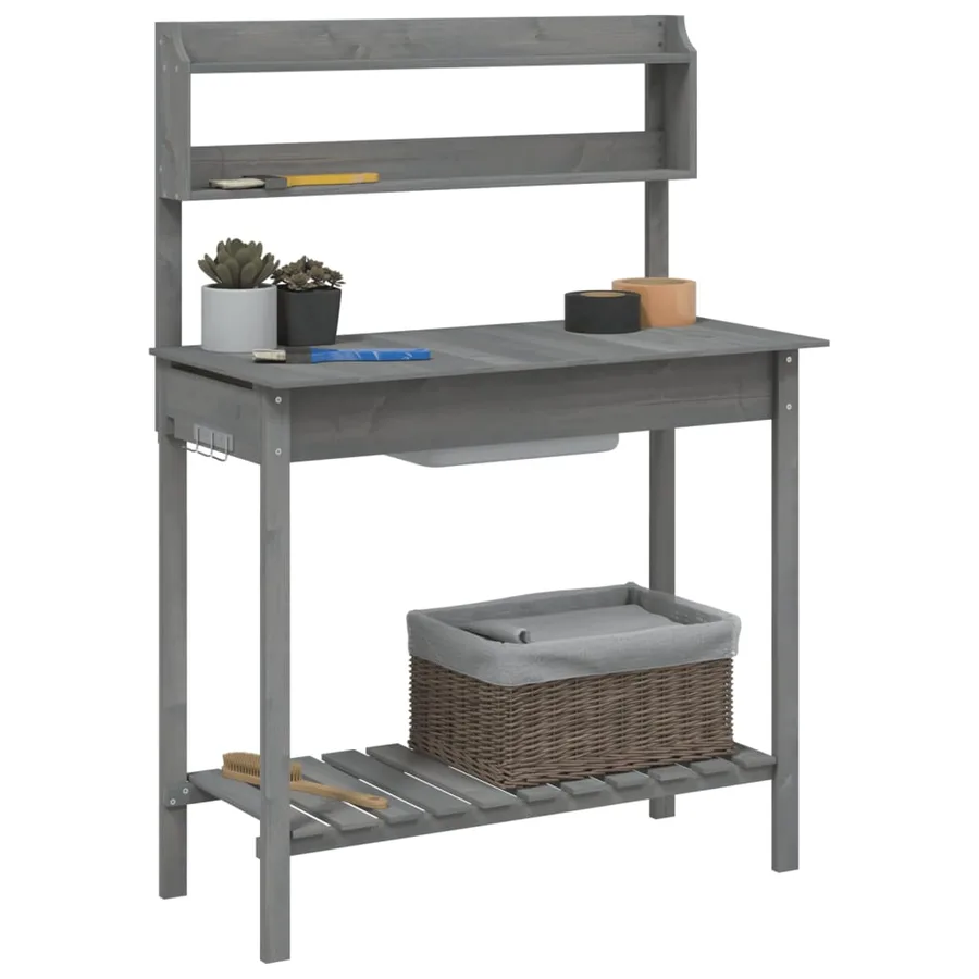 Table de rempotage avec évier gris bois massif de de sapin - 4