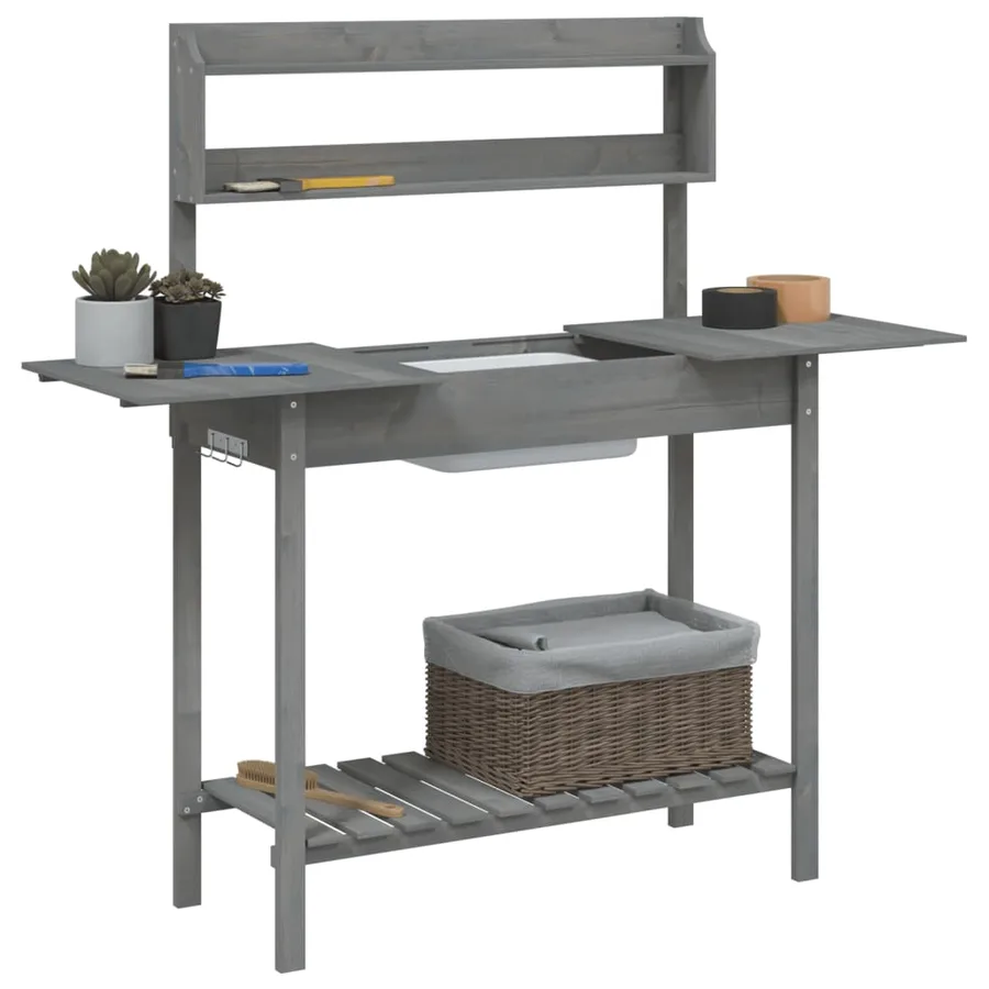 Table de rempotage avec évier gris bois massif de de sapin - 5