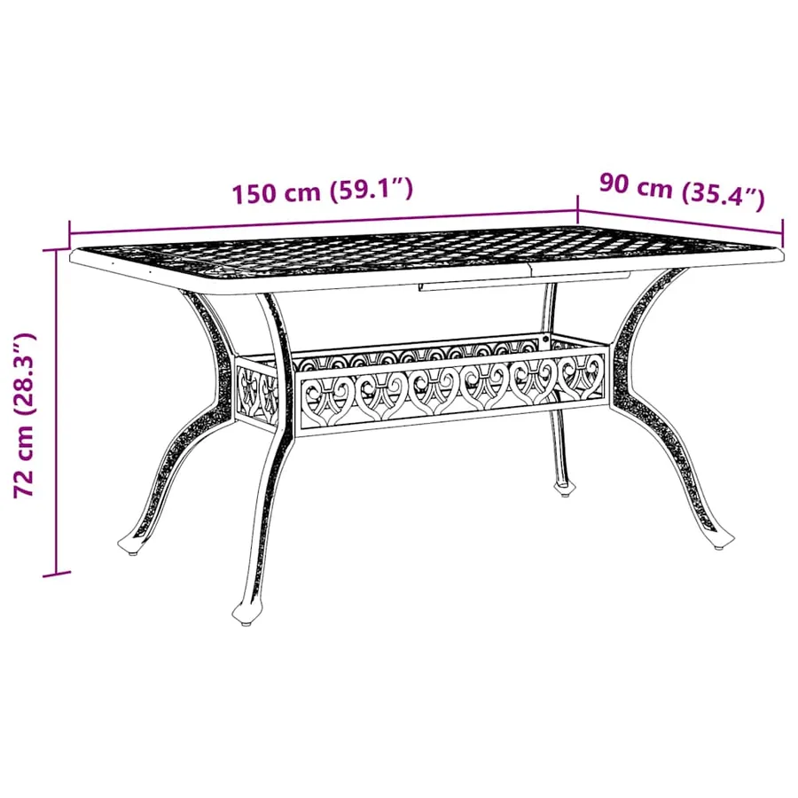 Table de jardin noir 150x90x72 cm aluminium coulé - 10