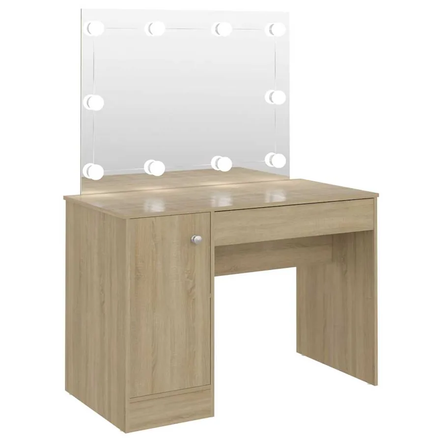 Table de maquillage avec éclairage LED 110x55x145 cm MDF Chêne - 2