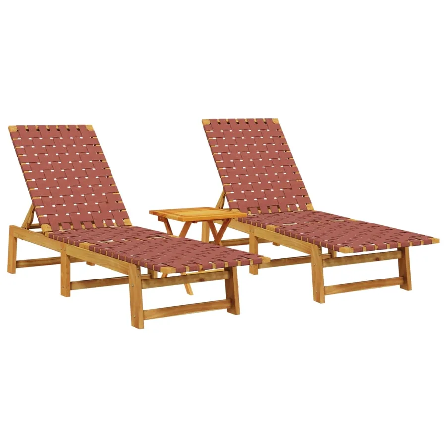 Chaises longues lot de 2 avec table rouge bois massif d'acacia - 2