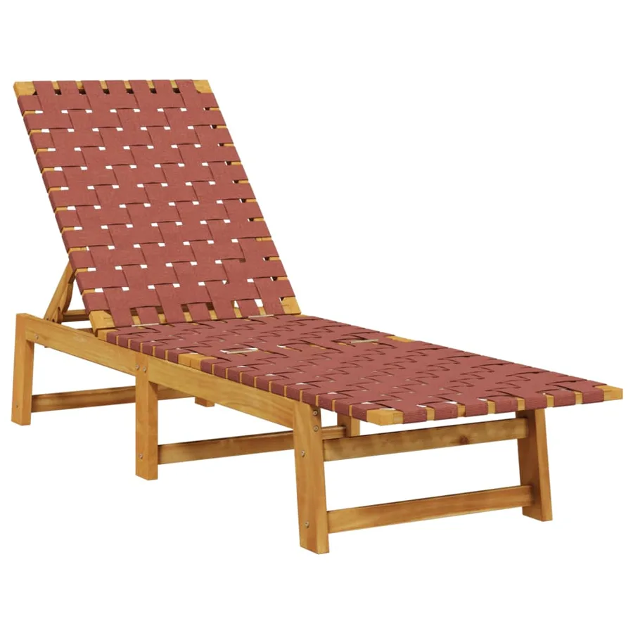 Chaises longues lot de 2 avec table rouge bois massif d'acacia - 3