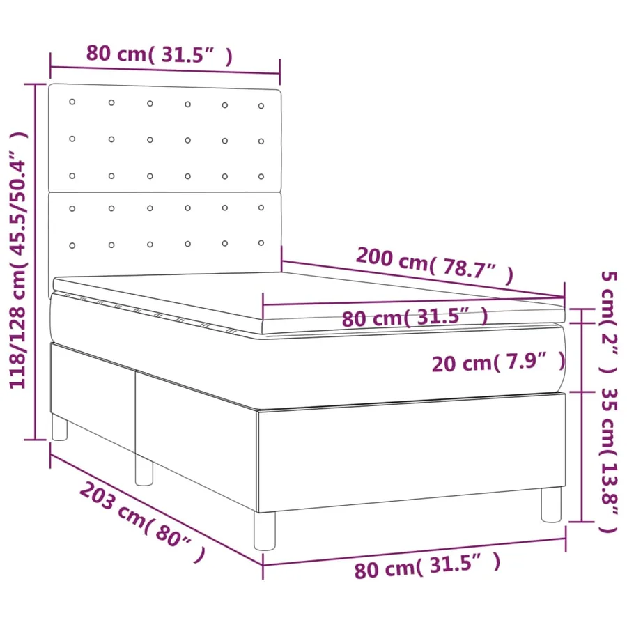 Sommier à lattes de lit et matelas et LED Marron foncé 80x200cm - 8