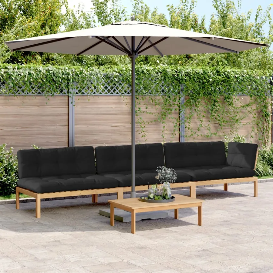 Salon palette de jardin avec coussins 4pcs bois d'acacia massif