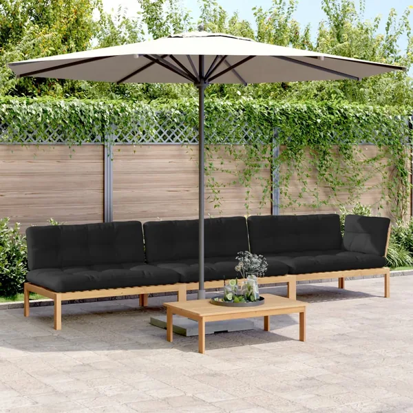 Salon palette de jardin avec coussins 4pcs bois d'acacia massif