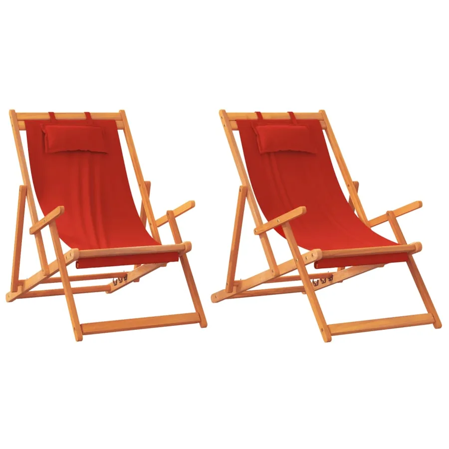 Chaises de plage pliables lot de 2 rouge tissu - 2