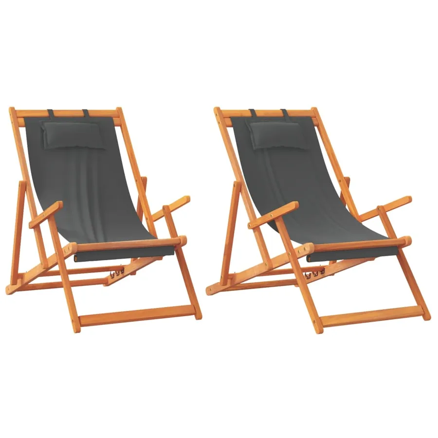 Chaises de plage pliables lot de 2 gris tissu - 2