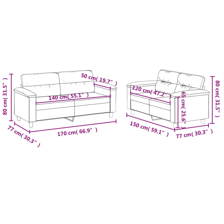 Ensemble de canapés 2 pcs avec coussins beige tissu microfibre - 7